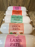 JR pate, beef, turkey, salmon, duck and lamb